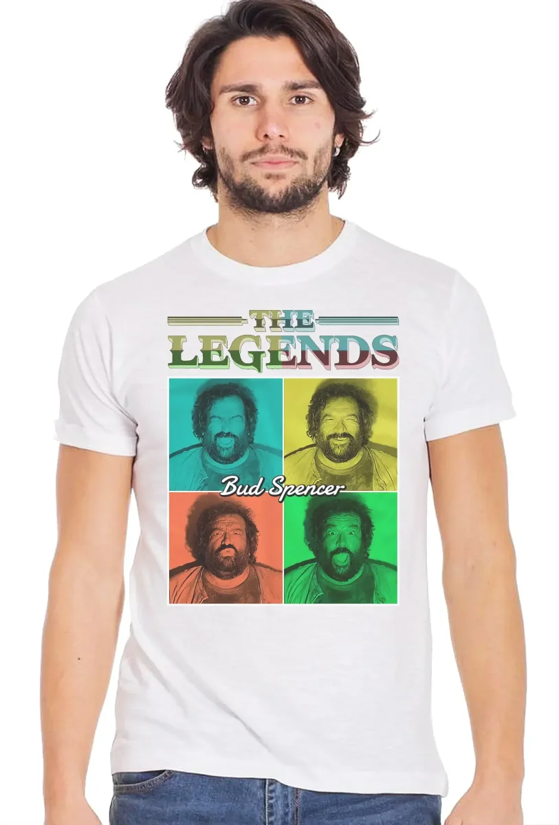 The Legends Quad Bud Spencer 18-70-9 T-Shirt Urban Men Uomo 100% Cotone Fiammato BS