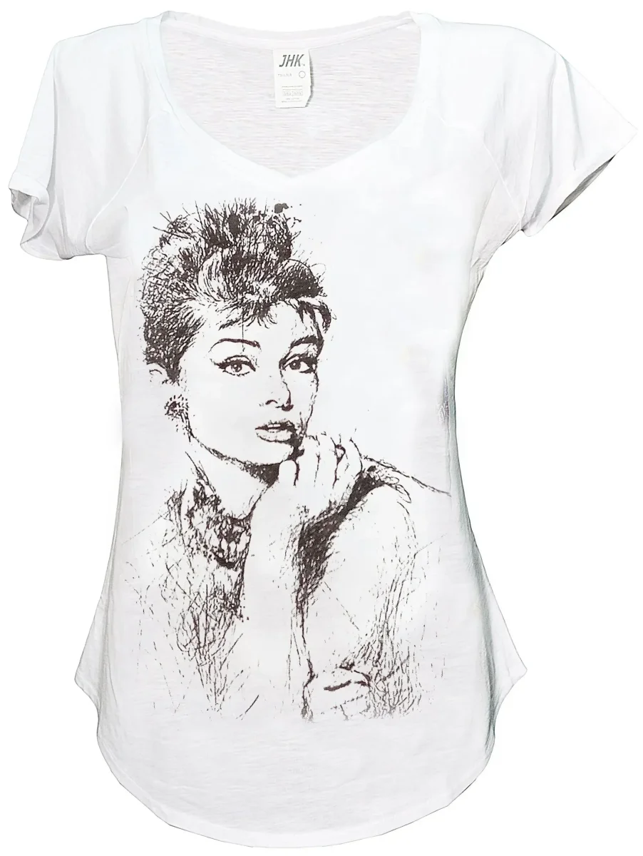 Audrey Hepburn Attrice Cinema Soggetto Silizzato 18-29 Urban Slub Lady Donna 100% Cotone Fiammato JK - immagine 3