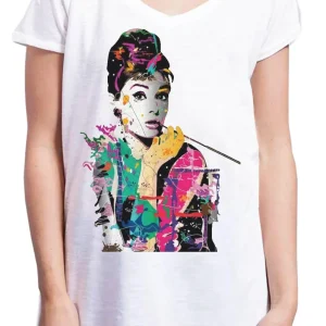 Audrey Hepburn Attrice Cinema Soggetto Stilizzato 18-15 Urban Slub Lady Donna Cotone 100% Fiammato JK