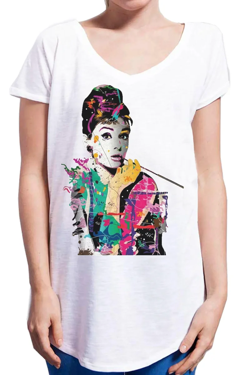 Audrey Hepburn Attrice Cinema Soggetto Stilizzato 18-15 Urban Slub Lady Donna Cotone 100% Fiammato JK