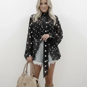 Top plissettato a pois