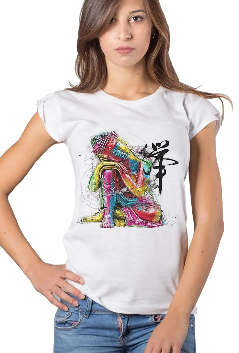 Buddha Art T-Shirt Donna Cotone Eco Fiammato | STREET STYLE - immagine 2
