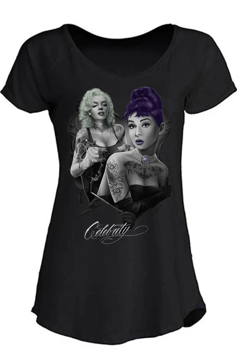 Celebrity Marilyn Monroe Audrey Hepburn Moda tattoo 9050-26 Urban Slub Lady Donna Cotone 100% Fiammato JK - immagine 3