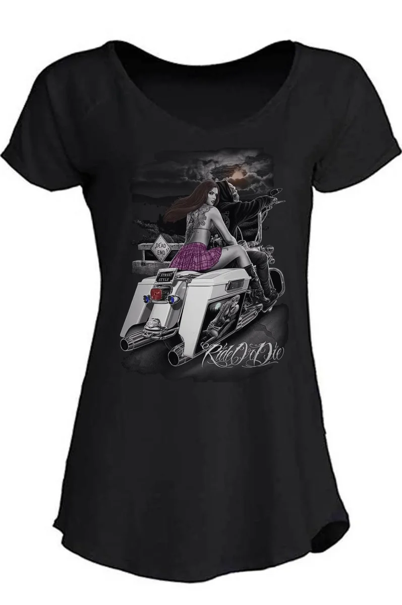 Dead End Moda tattoo Moto 9050-20 Urban Slub Lady Donna Cotone 100% Fiammato JK - immagine 3