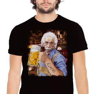 T-Shirt Einstein che Beve Birra - Cotone Biologico Uomo