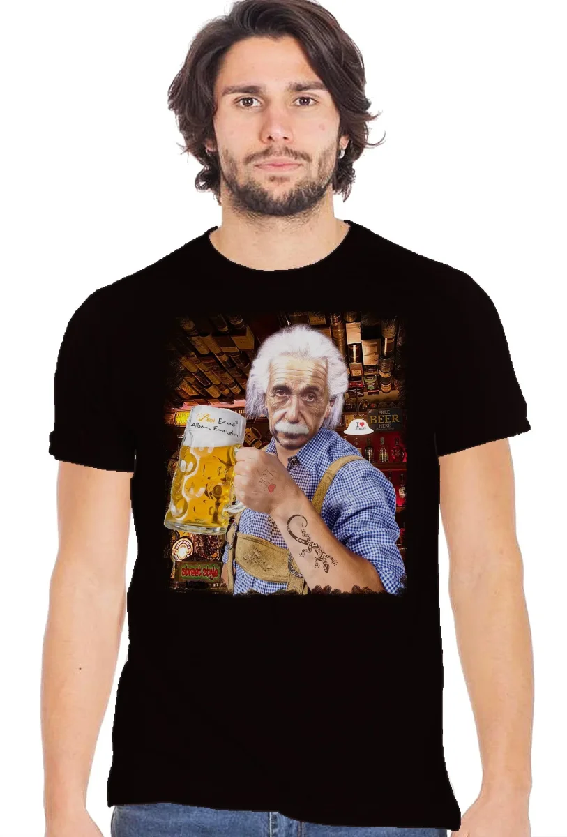 T-Shirt Einstein che Beve Birra - Cotone Biologico Uomo - immagine 2