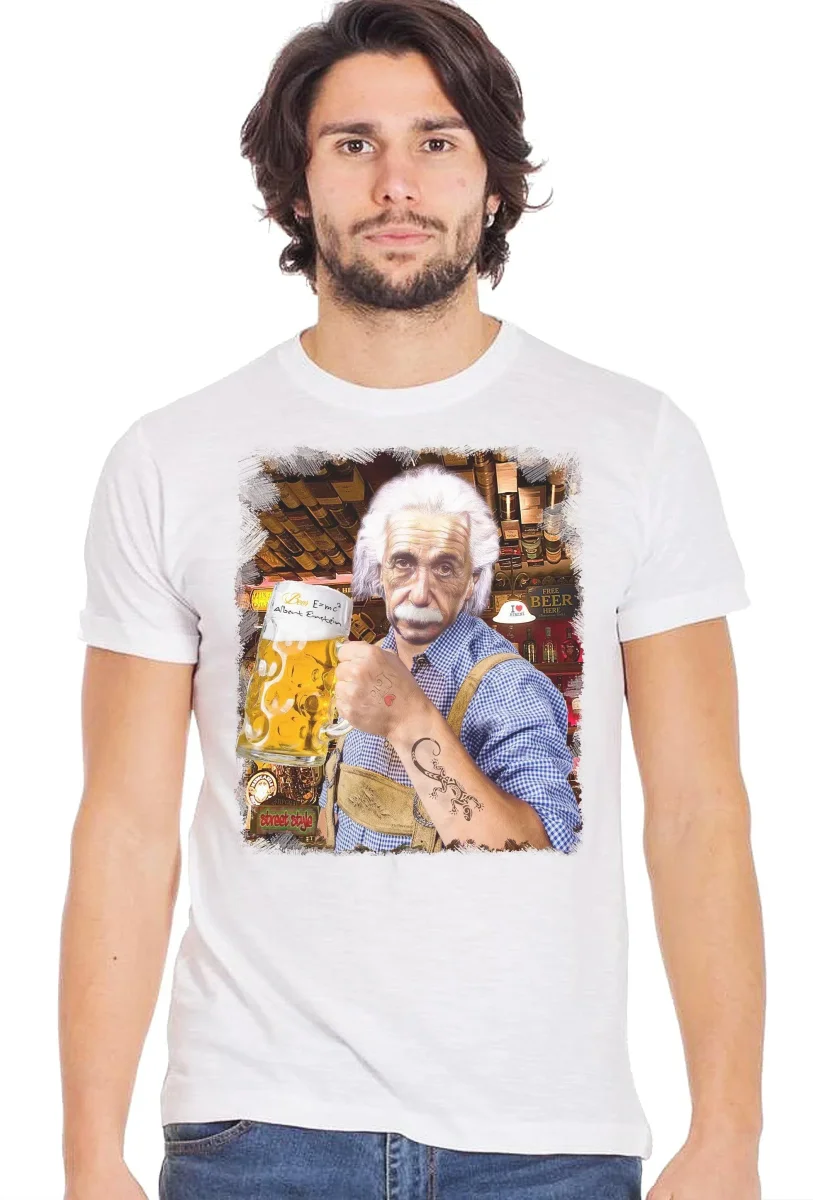 T-Shirt Einstein che Beve Birra - Cotone Biologico Uomo - immagine 3