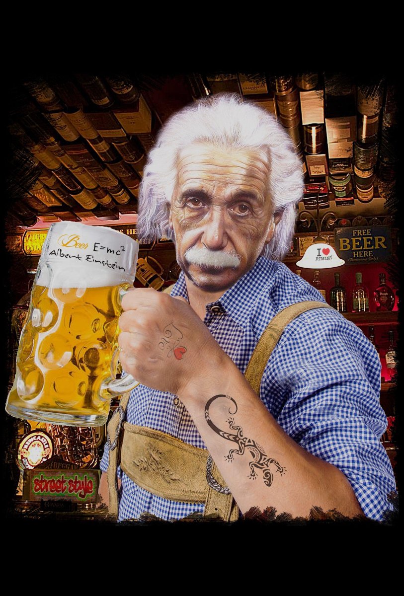 T-Shirt Einstein che Beve Birra - Cotone Biologico Uomo - immagine 6