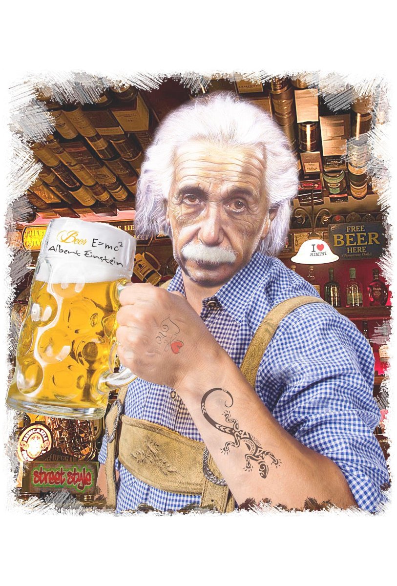T-Shirt Einstein che Beve Birra - Cotone Biologico Uomo - immagine 7