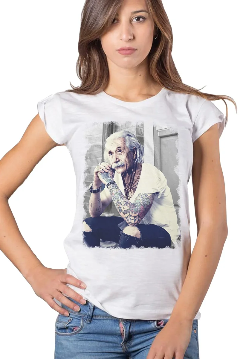 T-Shirt Einstein Tatuato Donna - Cotone Biologico Fiammato - immagine 2