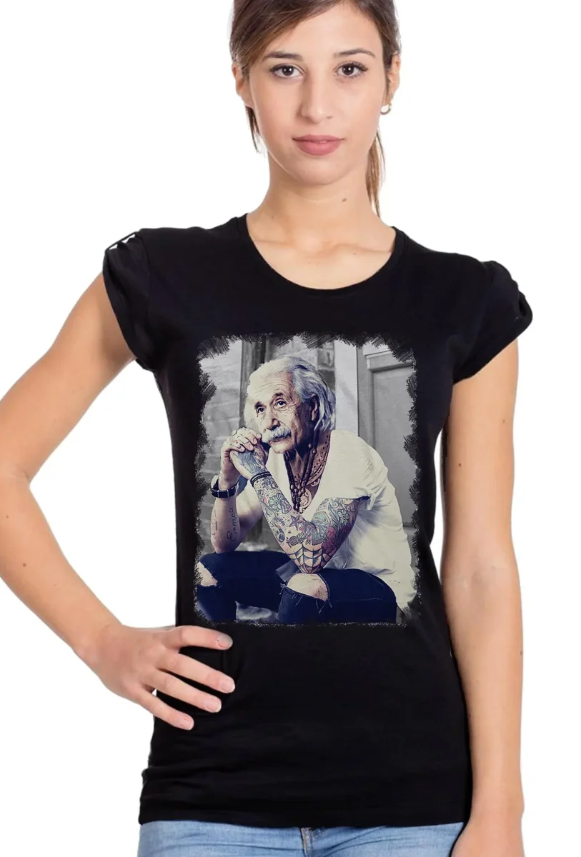 T-Shirt Einstein Tatuato Donna - Cotone Biologico Fiammato - immagine 3