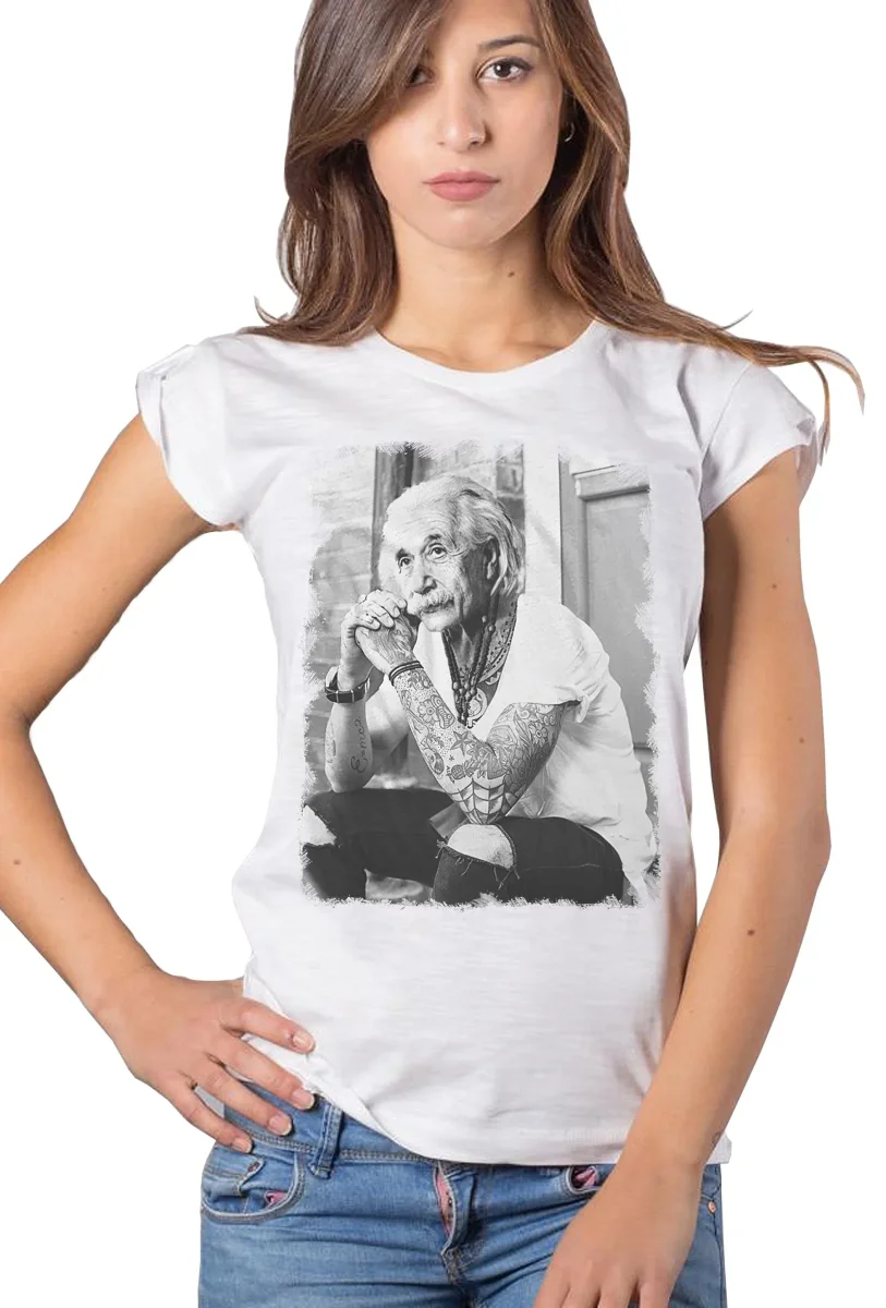 T-Shirt Einstein Tatuato Donna - Cotone Biologico Fiammato - immagine 4