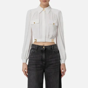 ELISABETTA FRANCHI Camicia crop in viscosa con placche logo