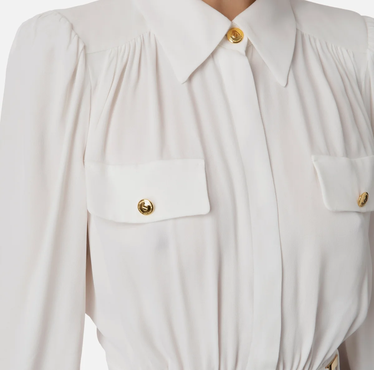 ELISABETTA FRANCHI Camicia crop in viscosa con placche logo - immagine 3