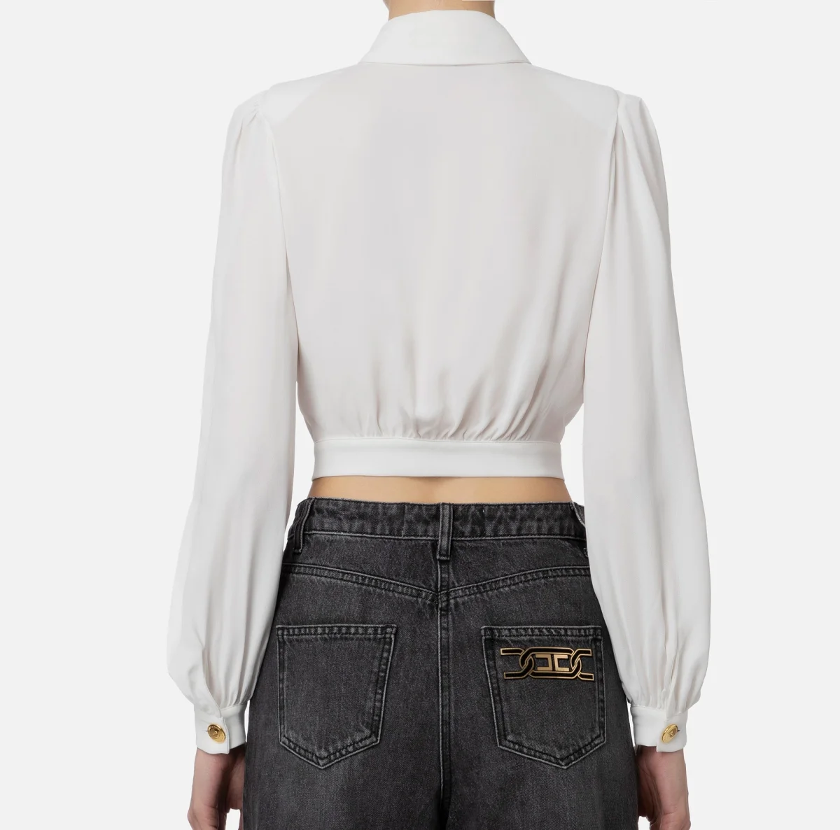 ELISABETTA FRANCHI Camicia crop in viscosa con placche logo - immagine 4
