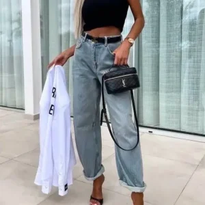 Jeans a vita alta con taglio balloon elasticizzati