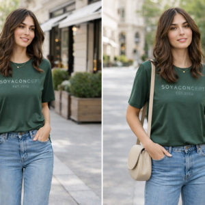 Verde maglia in cotone maniche 3/4