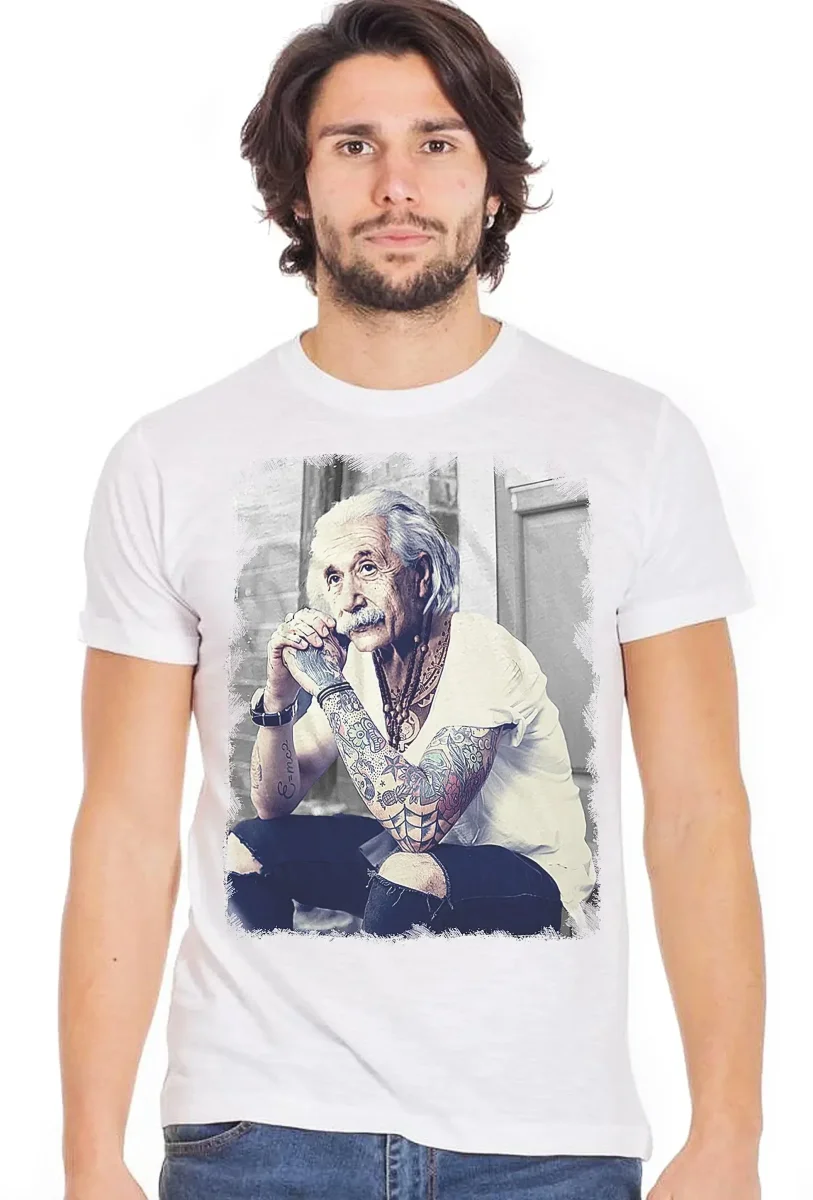 Einstein Genio Fisico Tattoo - T-shirt Uomo in Cotone Fiammato in BS