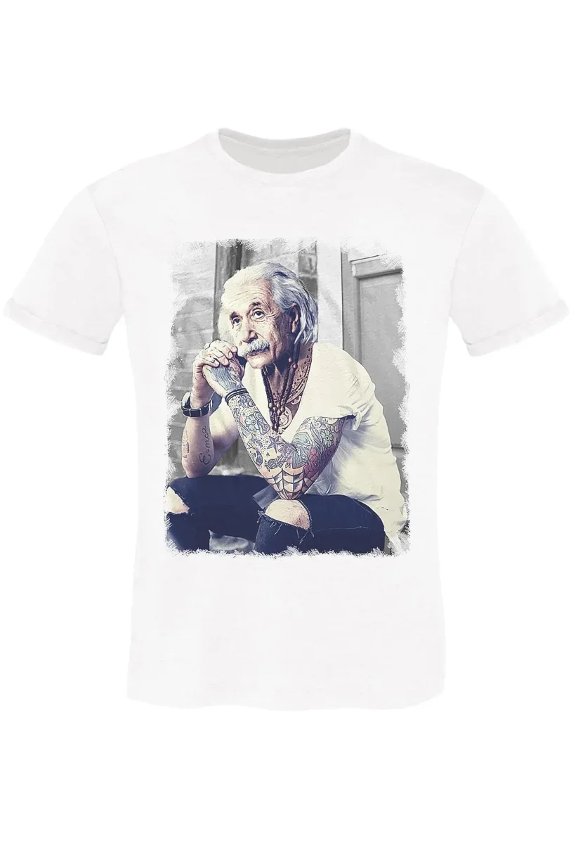 Einstein Genio Fisico Tattoo - T-shirt Uomo in Cotone Fiammato in BS - immagine 3