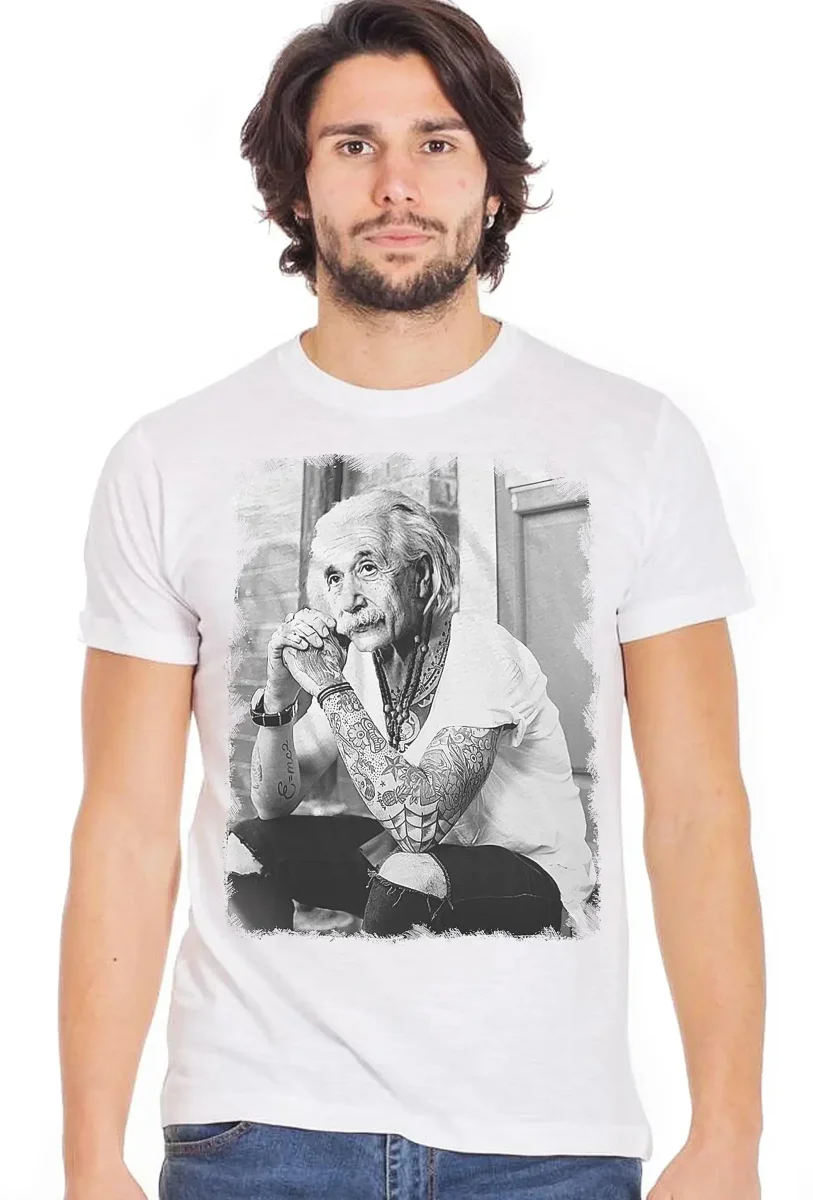 Einstein Genio Fisico Tattoo - T-shirt Uomo in Cotone Fiammato in BS - immagine 6