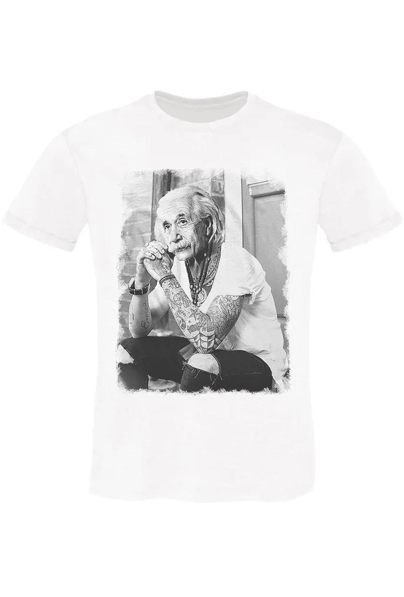 Einstein Genio Fisico Tattoo - T-shirt Uomo in Cotone Fiammato in BS - immagine 7