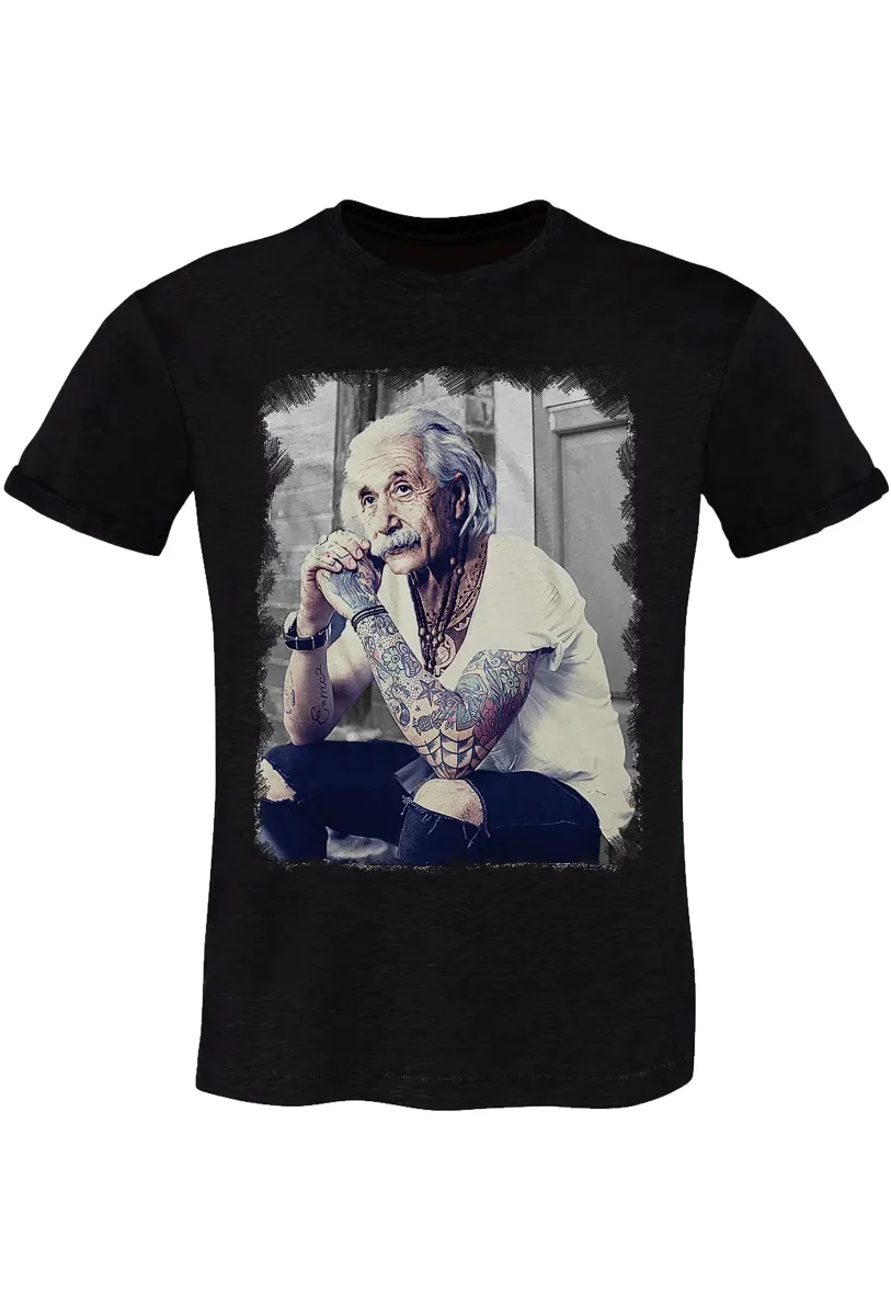 Einstein Genio Fisico Tattoo - T-shirt Uomo in Cotone Fiammato in BS - immagine 8