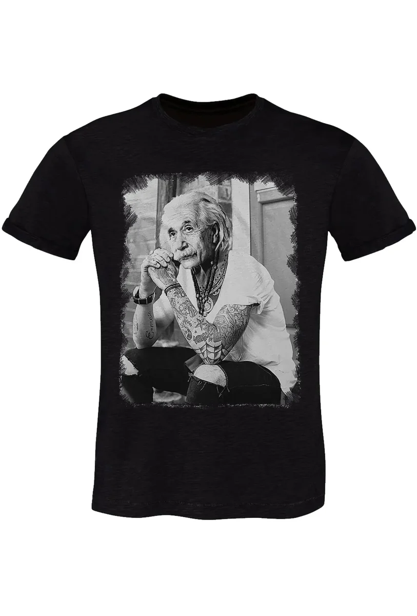 Einstein Genio Fisico Tattoo - T-shirt Uomo in Cotone Fiammato in BS - immagine 9