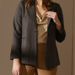 GIACCA MODULAR IN GRIGIO SCURO CON RIGA SOTTILE, TG 44-52