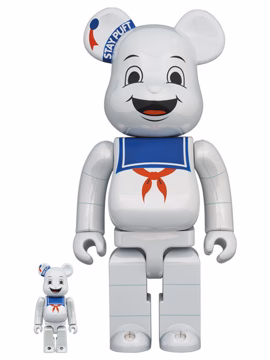 BEARBRICK 100% 400% GHOSTBUSTERS STAY PUFT MARSHMALLOW MAN WHITE CHROME