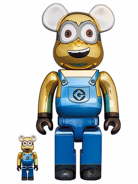 BEARBRICK 100% 400% MINIONS DAVE CHROME VERSION