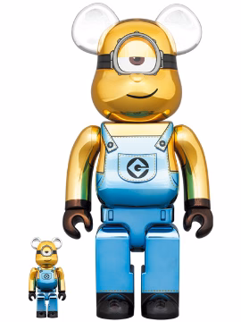 BEARBRICK 100% 400% MINIONS STUART CHROME VERSION