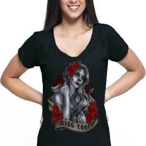 Miss Roses Tattoo Skull 9061 Urban Slub Lady Donna Cotone 100% Fiammato JK