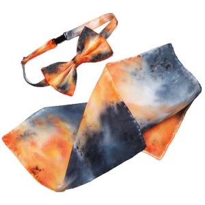 Set fazzoletto e papillon arancione e nero