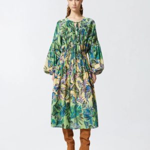 PINKO Abito midi ampio foglie tropicali