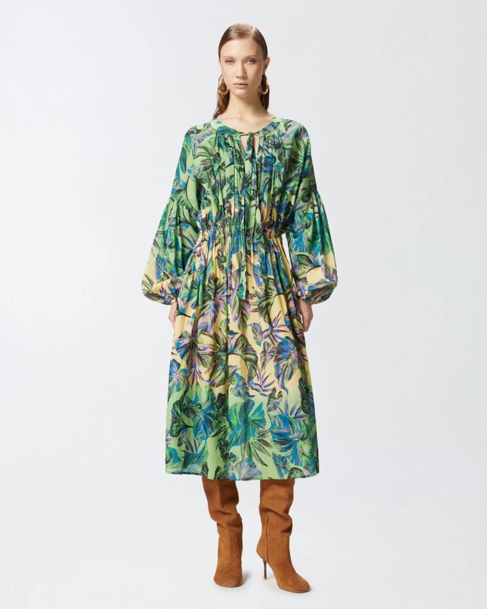 PINKO Abito midi ampio foglie tropicali