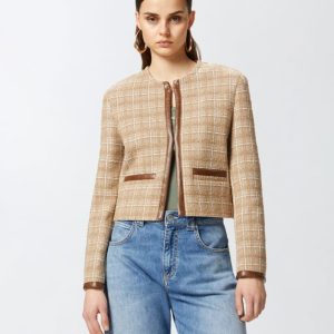 PINKO Piccola giacca aperta in tweed e similpelle