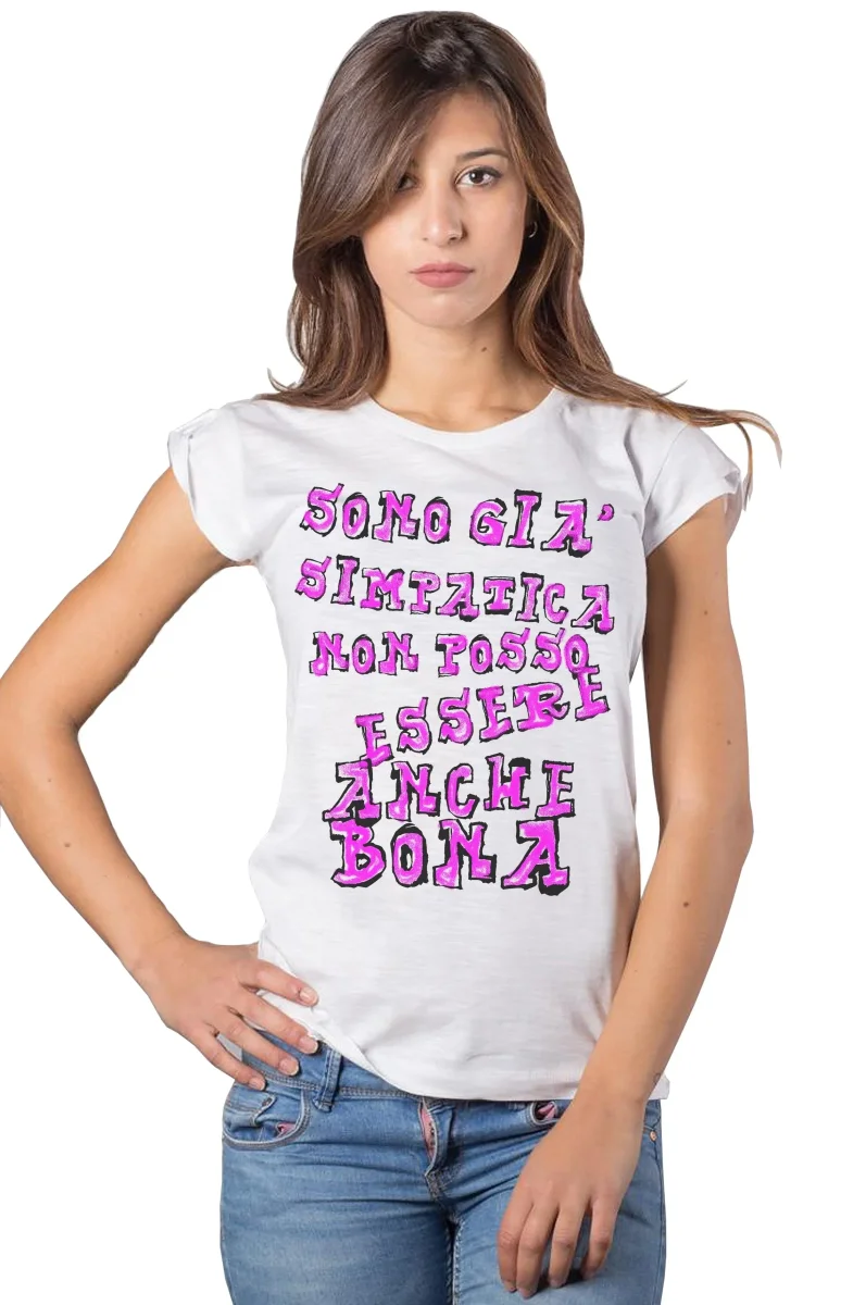 T-shirt Donna 'Sono già Simpatica' – Cotone Bio - immagine 2